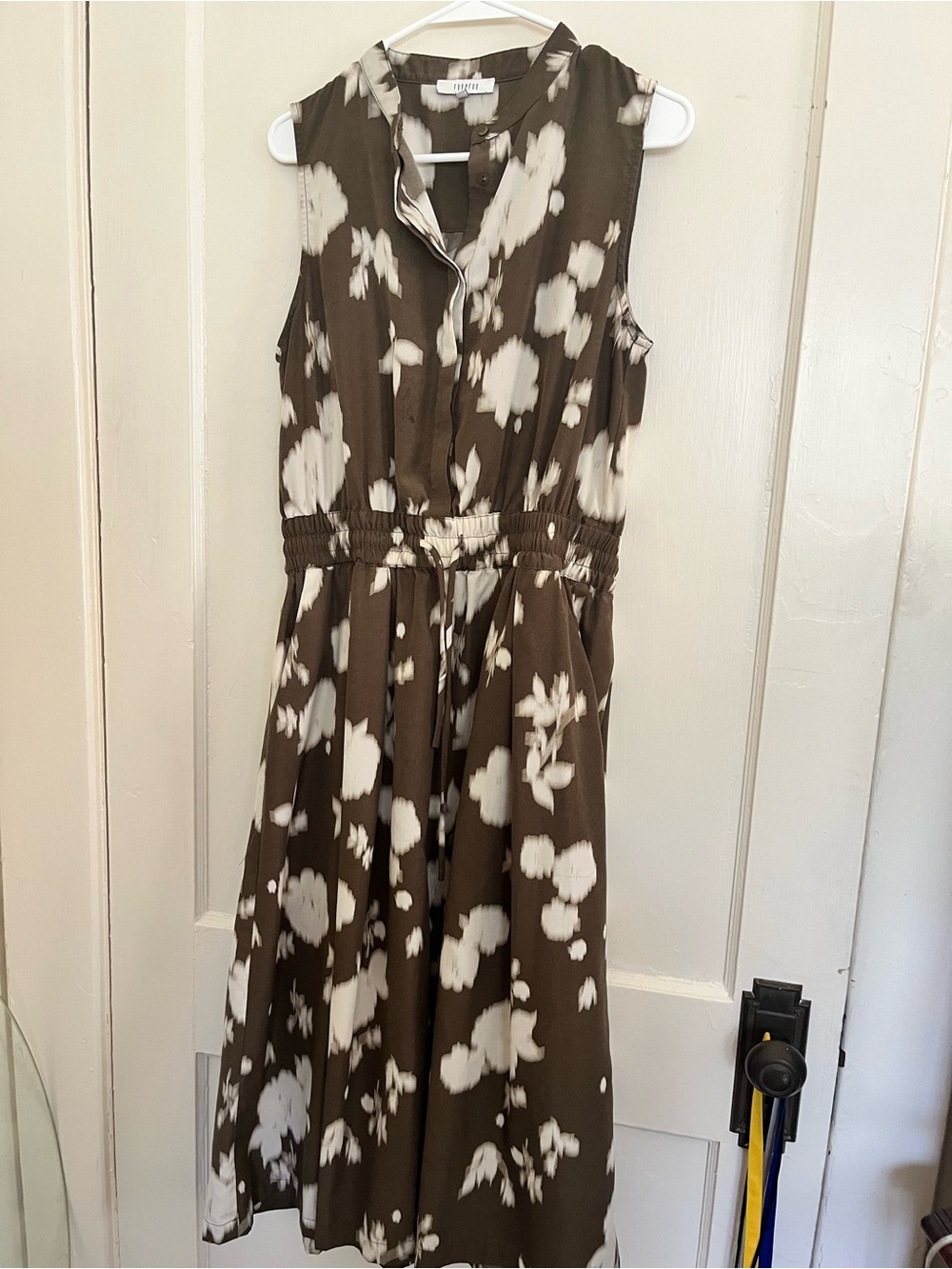 fun 2 fun Brown and Cream Sleeveless Midi Dress with Pockets